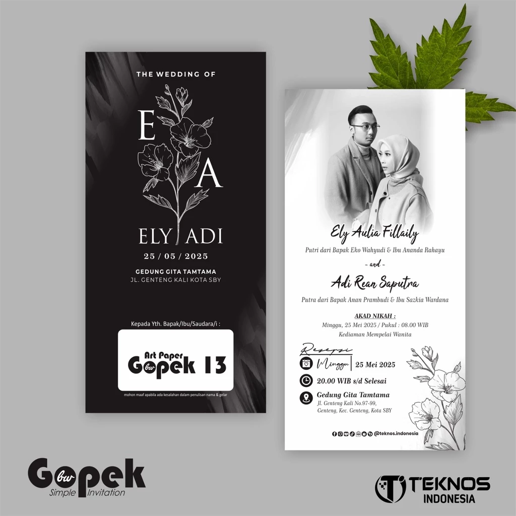 UNDANGAN PERNIKAHAN SIMPLE - UNDANGAN NIKAH ELEGAN GOPEK BW - ELEGAN INVITATION - Gambar 14