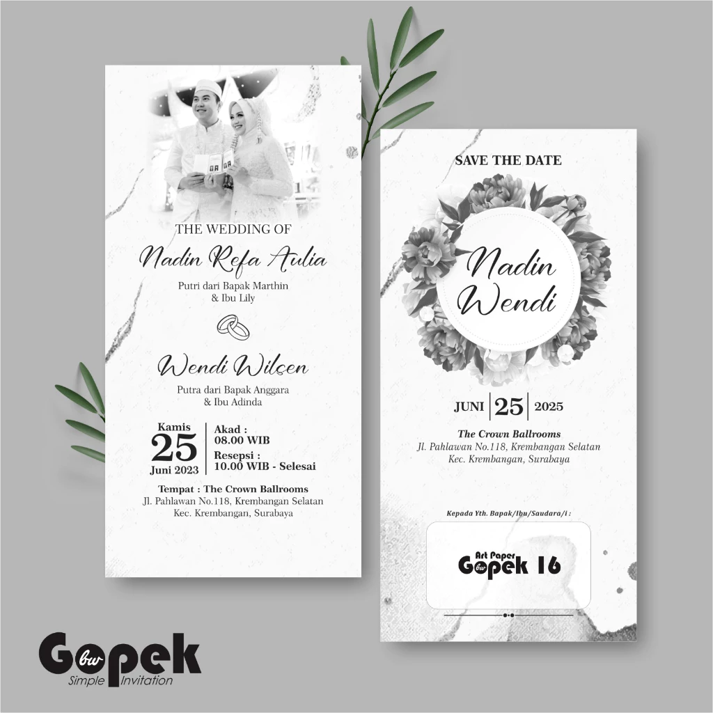UNDANGAN PERNIKAHAN SIMPLE - UNDANGAN NIKAH ELEGAN GOPEK BW - ELEGAN INVITATION - Gambar 17