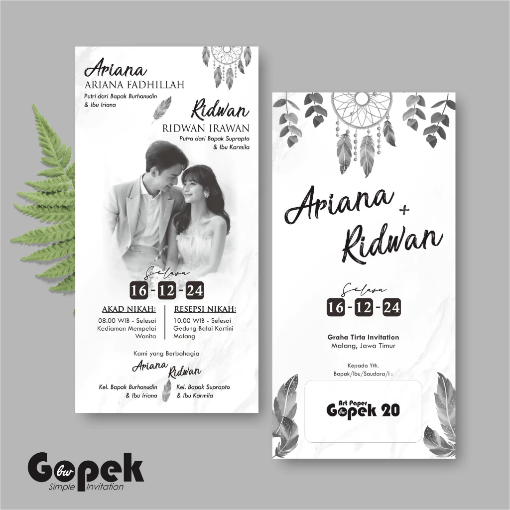UNDANGAN PERNIKAHAN SIMPLE - UNDANGAN NIKAH ELEGAN GOPEK BW - ELEGAN INVITATION - Gambar 21