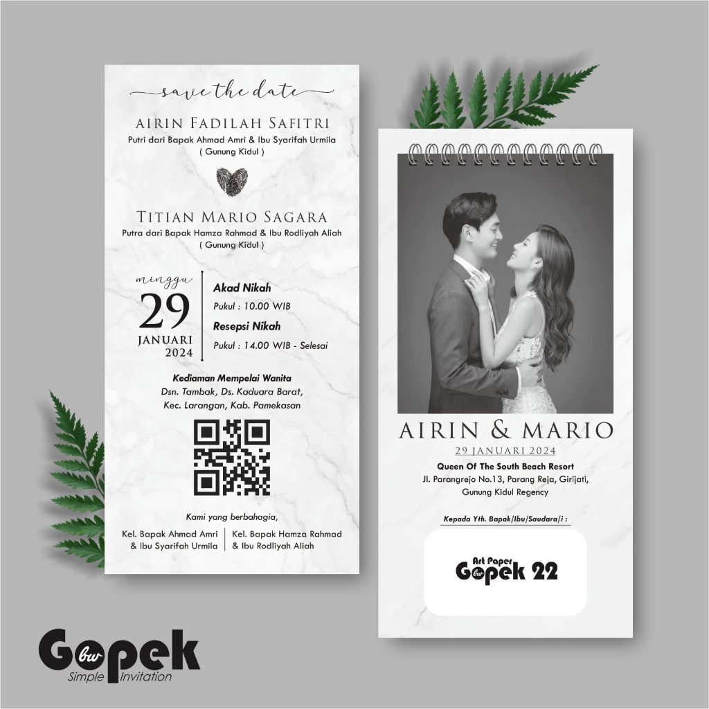 UNDANGAN PERNIKAHAN SIMPLE - UNDANGAN NIKAH ELEGAN GOPEK BW - ELEGAN INVITATION - Gambar 23