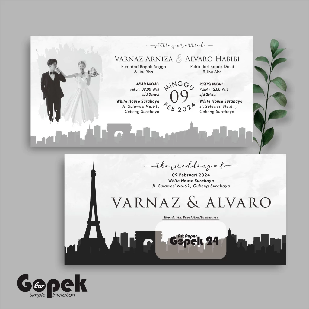 UNDANGAN PERNIKAHAN SIMPLE - UNDANGAN NIKAH ELEGAN GOPEK BW - ELEGAN INVITATION - Gambar 25