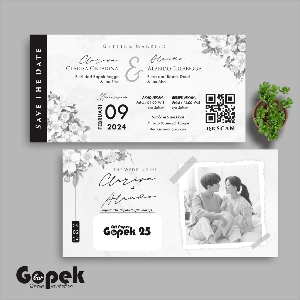 UNDANGAN PERNIKAHAN SIMPLE - UNDANGAN NIKAH ELEGAN GOPEK BW - ELEGAN INVITATION - Gambar 26
