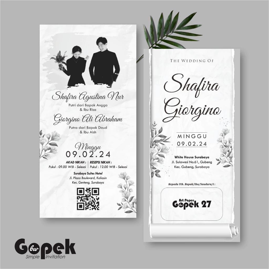 UNDANGAN PERNIKAHAN SIMPLE - UNDANGAN NIKAH ELEGAN GOPEK BW - ELEGAN INVITATION - Gambar 28