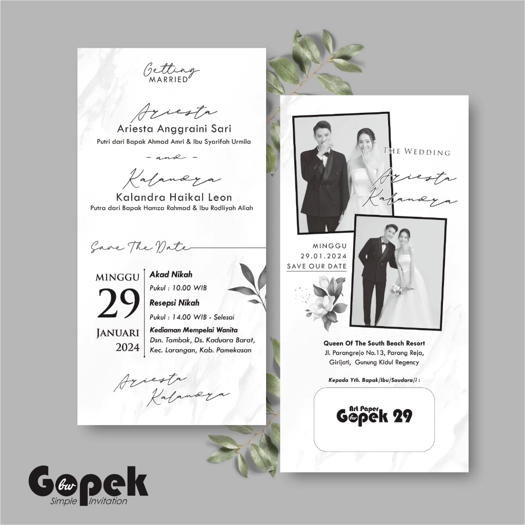 UNDANGAN PERNIKAHAN SIMPLE - UNDANGAN NIKAH ELEGAN GOPEK BW - ELEGAN INVITATION - Gambar 30