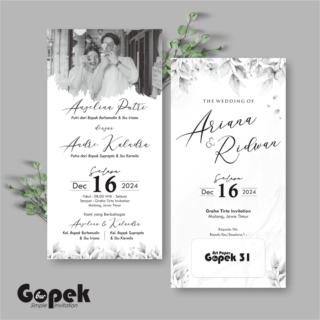 UNDANGAN PERNIKAHAN SIMPLE - UNDANGAN NIKAH ELEGAN GOPEK BW - ELEGAN INVITATION - Gambar 32