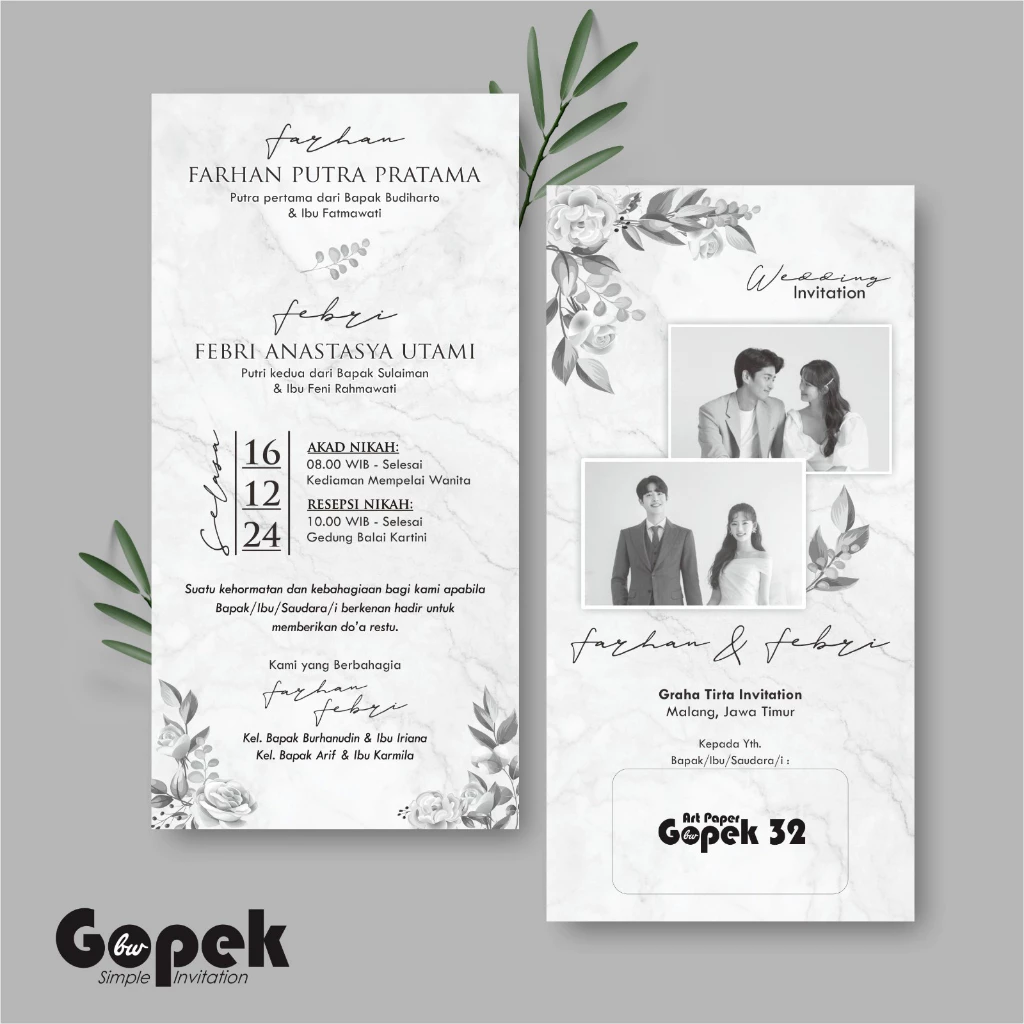 UNDANGAN PERNIKAHAN SIMPLE - UNDANGAN NIKAH ELEGAN GOPEK BW - ELEGAN INVITATION - Gambar 33