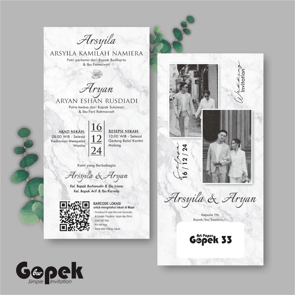 UNDANGAN PERNIKAHAN SIMPLE - UNDANGAN NIKAH ELEGAN GOPEK BW - ELEGAN INVITATION - Gambar 34