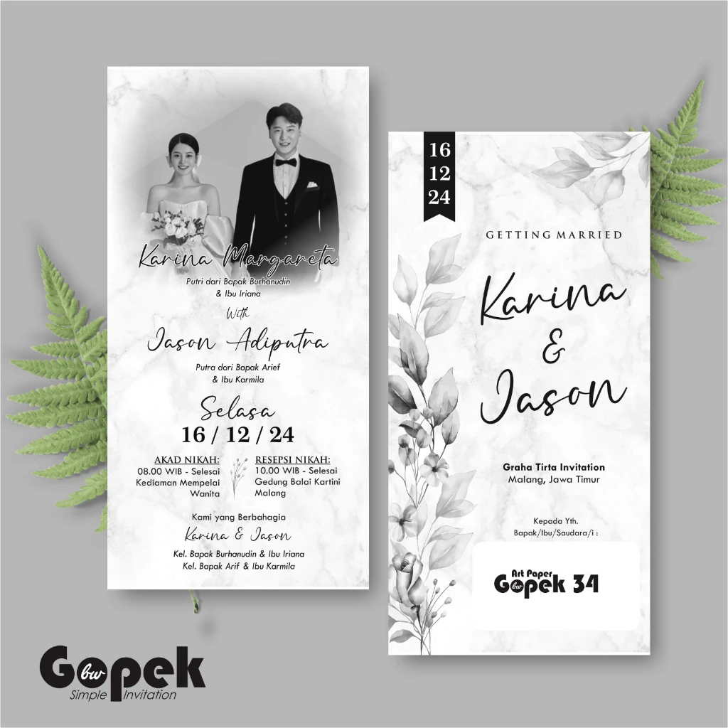 UNDANGAN PERNIKAHAN SIMPLE - UNDANGAN NIKAH ELEGAN GOPEK BW - ELEGAN INVITATION - Gambar 35