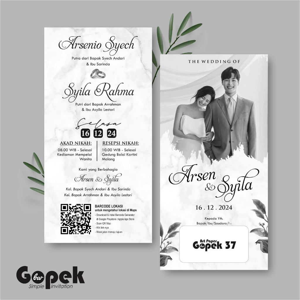 UNDANGAN PERNIKAHAN SIMPLE - UNDANGAN NIKAH ELEGAN GOPEK BW - ELEGAN INVITATION - Gambar 38