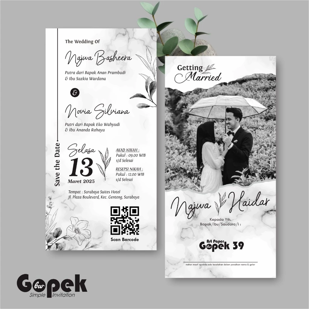 UNDANGAN PERNIKAHAN SIMPLE - UNDANGAN NIKAH ELEGAN GOPEK BW - ELEGAN INVITATION - Gambar 40