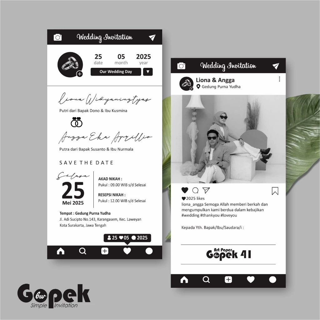 UNDANGAN PERNIKAHAN SIMPLE - UNDANGAN NIKAH ELEGAN GOPEK BW - ELEGAN INVITATION - Gambar 42