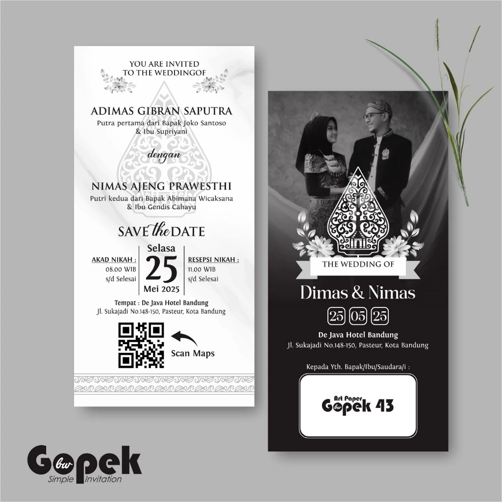 UNDANGAN PERNIKAHAN SIMPLE - UNDANGAN NIKAH ELEGAN GOPEK BW - ELEGAN INVITATION - Gambar 44