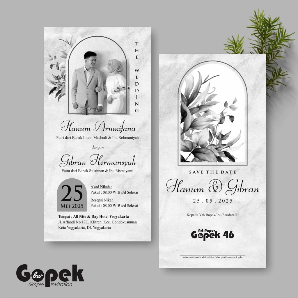 UNDANGAN PERNIKAHAN SIMPLE - UNDANGAN NIKAH ELEGAN GOPEK BW - ELEGAN INVITATION - Gambar 47