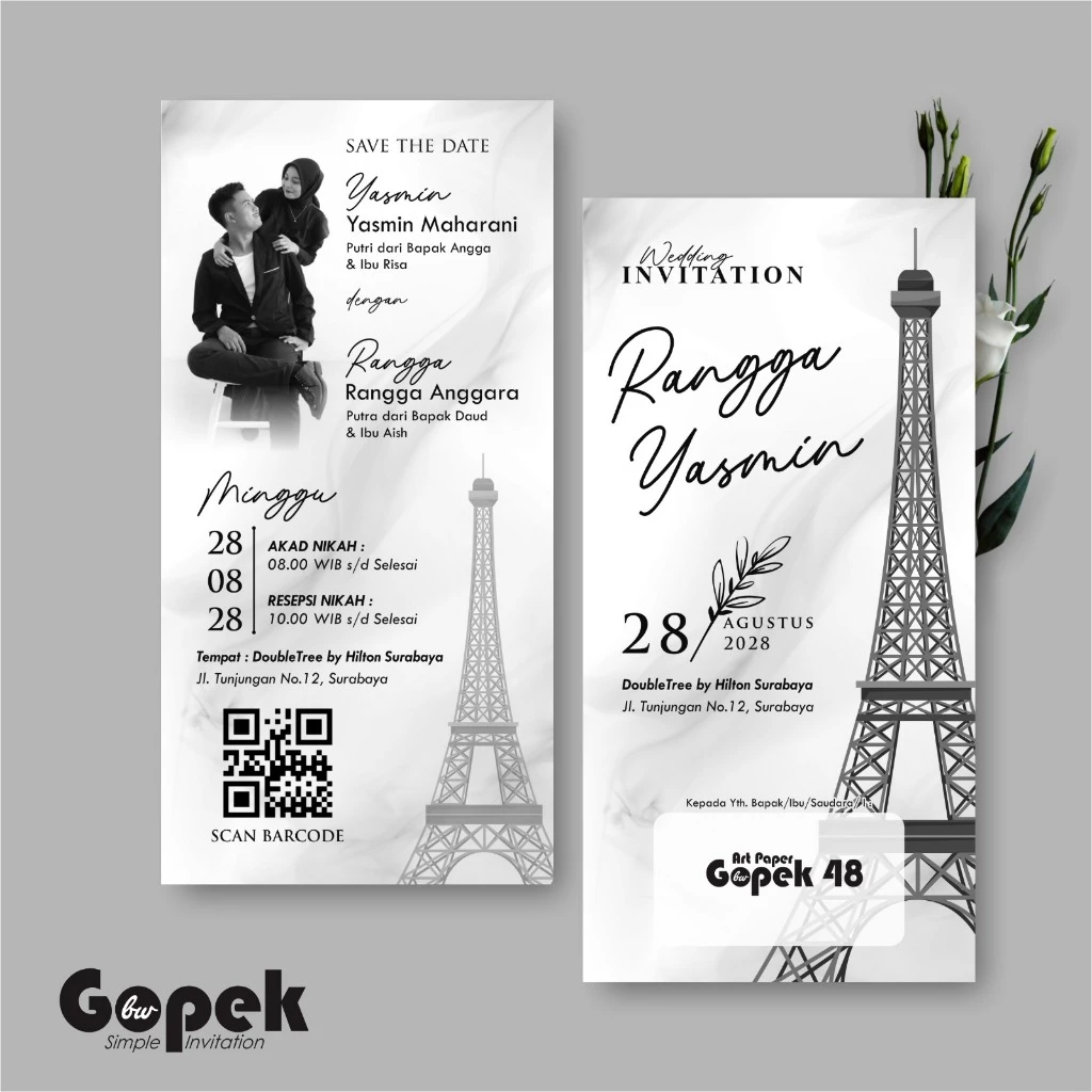 UNDANGAN PERNIKAHAN SIMPLE - UNDANGAN NIKAH ELEGAN GOPEK BW - ELEGAN INVITATION - Gambar 49
