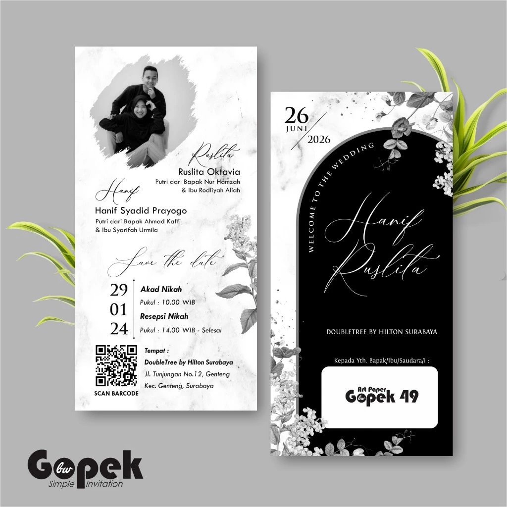 UNDANGAN PERNIKAHAN SIMPLE - UNDANGAN NIKAH ELEGAN GOPEK BW - ELEGAN INVITATION - Gambar 50