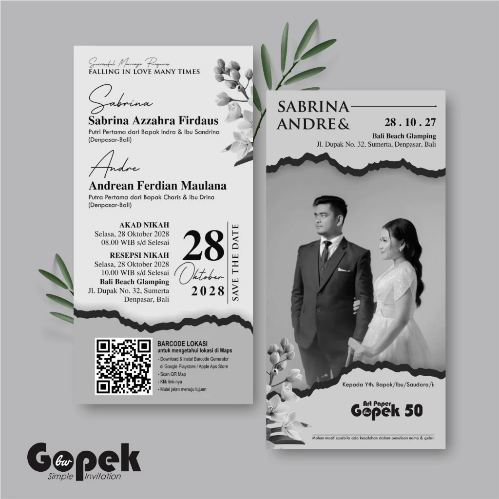 UNDANGAN PERNIKAHAN SIMPLE - UNDANGAN NIKAH ELEGAN GOPEK BW - ELEGAN INVITATION - Gambar 51