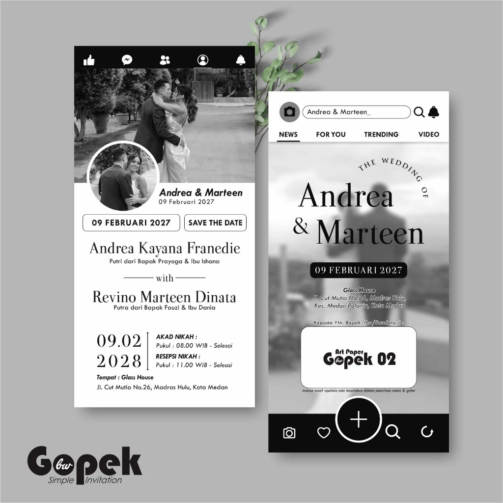 UNDANGAN PERNIKAHAN SIMPLE - UNDANGAN NIKAH ELEGAN GOPEK BW - ELEGAN INVITATION - Gambar 3