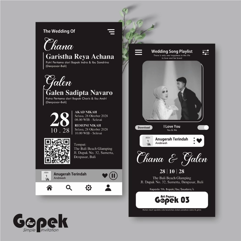 UNDANGAN PERNIKAHAN SIMPLE - UNDANGAN NIKAH ELEGAN GOPEK BW - ELEGAN INVITATION - Gambar 4