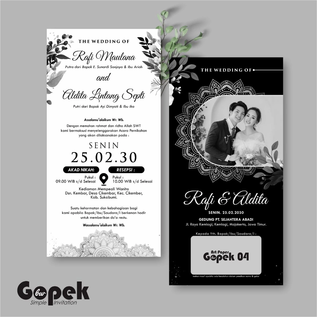 UNDANGAN PERNIKAHAN SIMPLE - UNDANGAN NIKAH ELEGAN GOPEK BW - ELEGAN INVITATION - Gambar 5
