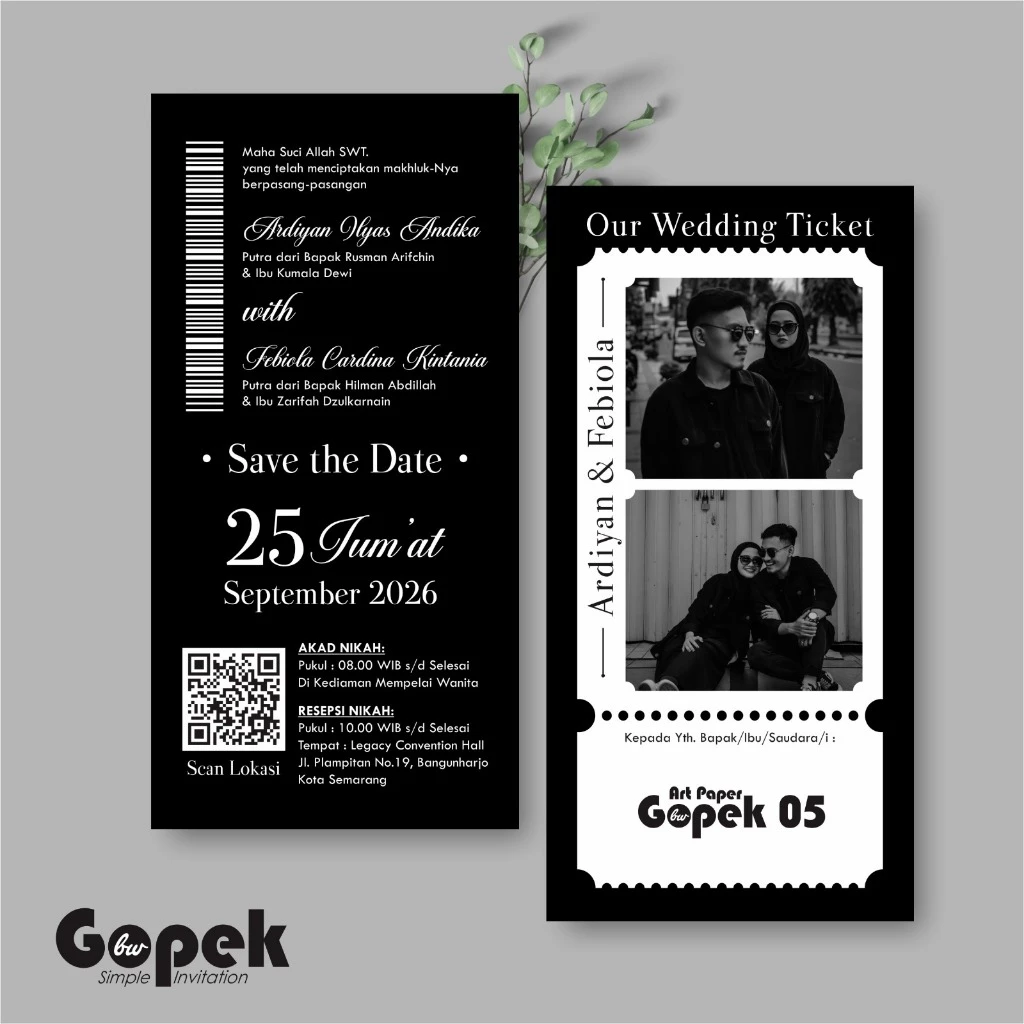 UNDANGAN PERNIKAHAN SIMPLE - UNDANGAN NIKAH ELEGAN GOPEK BW - ELEGAN INVITATION - Gambar 6