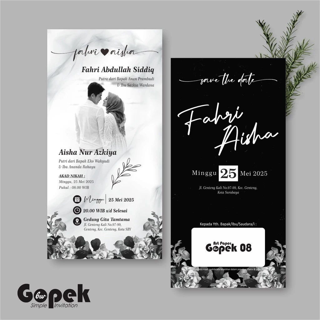 UNDANGAN PERNIKAHAN SIMPLE - UNDANGAN NIKAH ELEGAN GOPEK BW - ELEGAN INVITATION - Gambar 9
