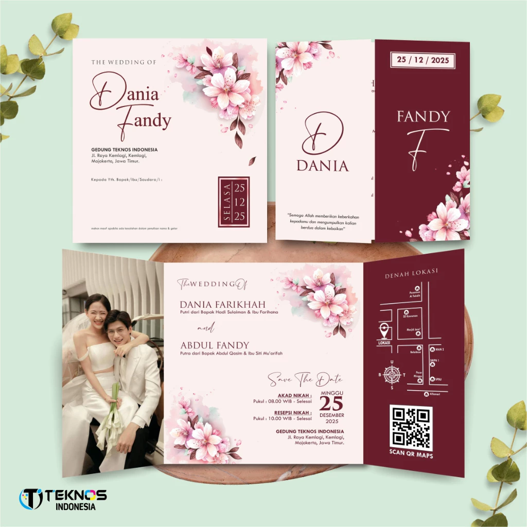 UNDANGAN PERNIKAHAN GLOSSY FULL COLOUR ELEGANT - UNDANGAN NIKAH LUXURY INVITATION - Gambar 3