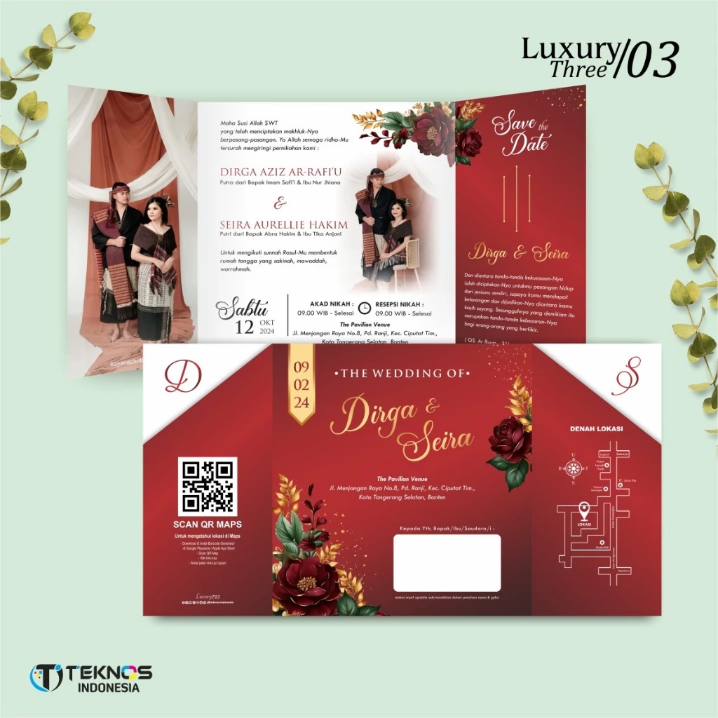 UNDANGAN PERNIKAHAN GLOSSY FULL COLOUR ELEGANT - UNDANGAN NIKAH LUXURY INVITATION - Gambar 4