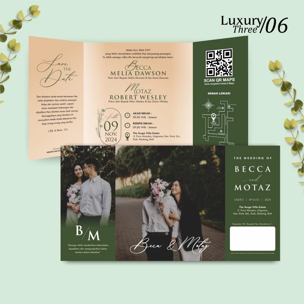 UNDANGAN PERNIKAHAN GLOSSY FULL COLOUR ELEGANT - UNDANGAN NIKAH LUXURY INVITATION - Gambar 7
