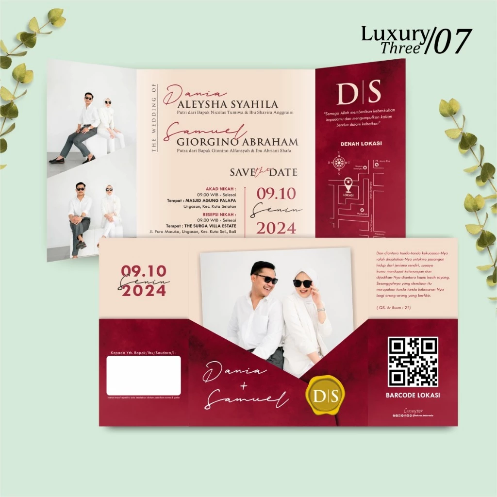 UNDANGAN PERNIKAHAN GLOSSY FULL COLOUR ELEGANT - UNDANGAN NIKAH LUXURY INVITATION - Gambar 8