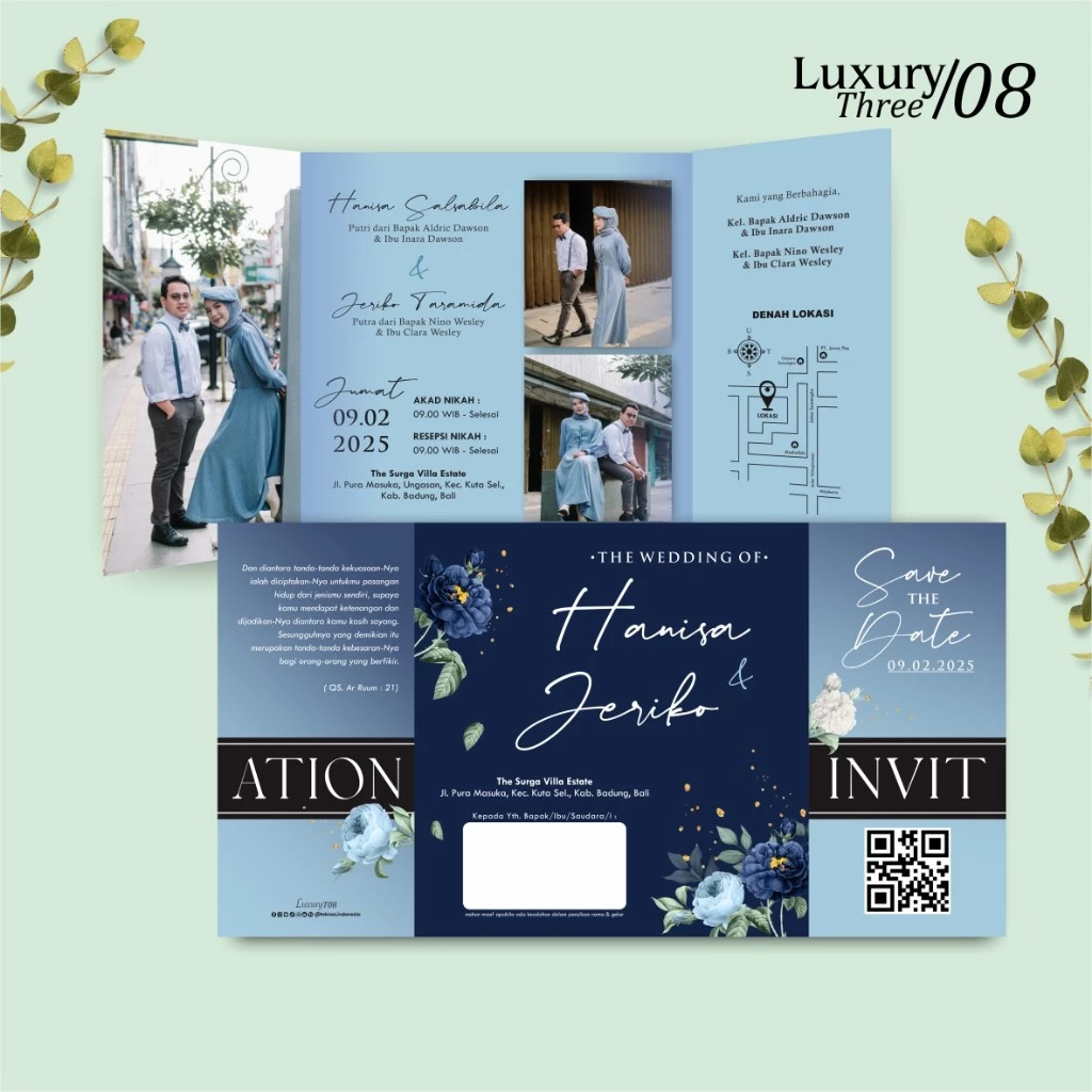 UNDANGAN PERNIKAHAN GLOSSY FULL COLOUR ELEGANT - UNDANGAN NIKAH LUXURY INVITATION - Gambar 9