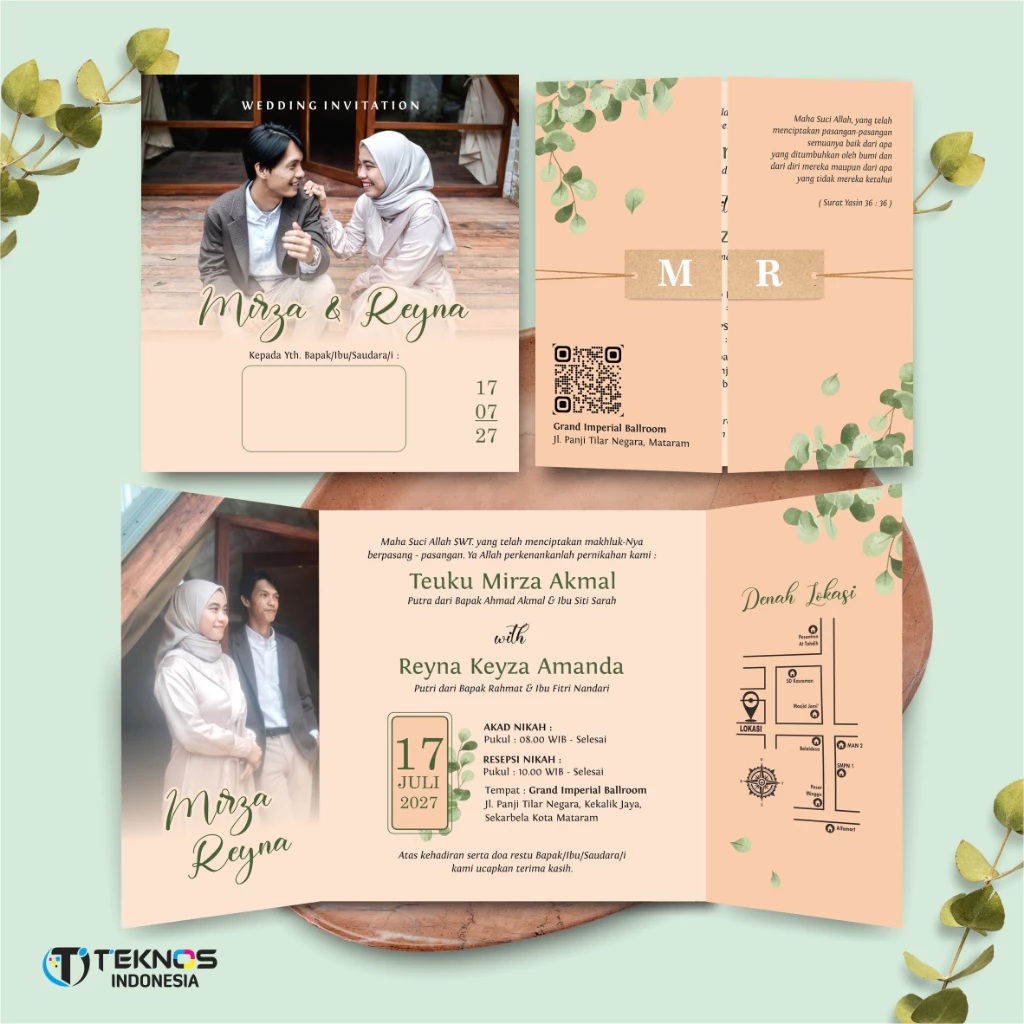 UNDANGAN PERNIKAHAN GLOSSY FULL COLOUR ELEGANT - UNDANGAN NIKAH LUXURY INVITATION - Gambar 13