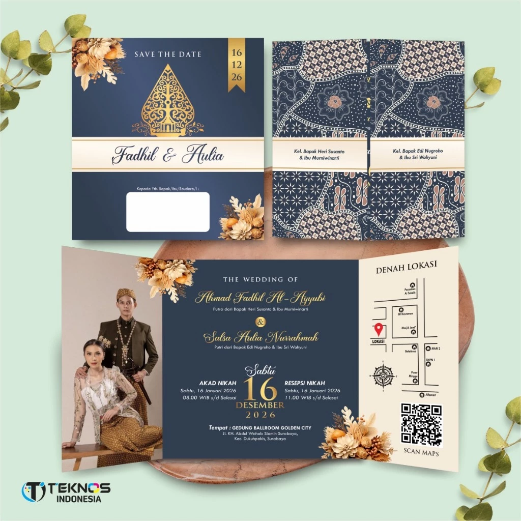 UNDANGAN PERNIKAHAN GLOSSY FULL COLOUR ELEGANT - UNDANGAN NIKAH LUXURY INVITATION - Gambar 24