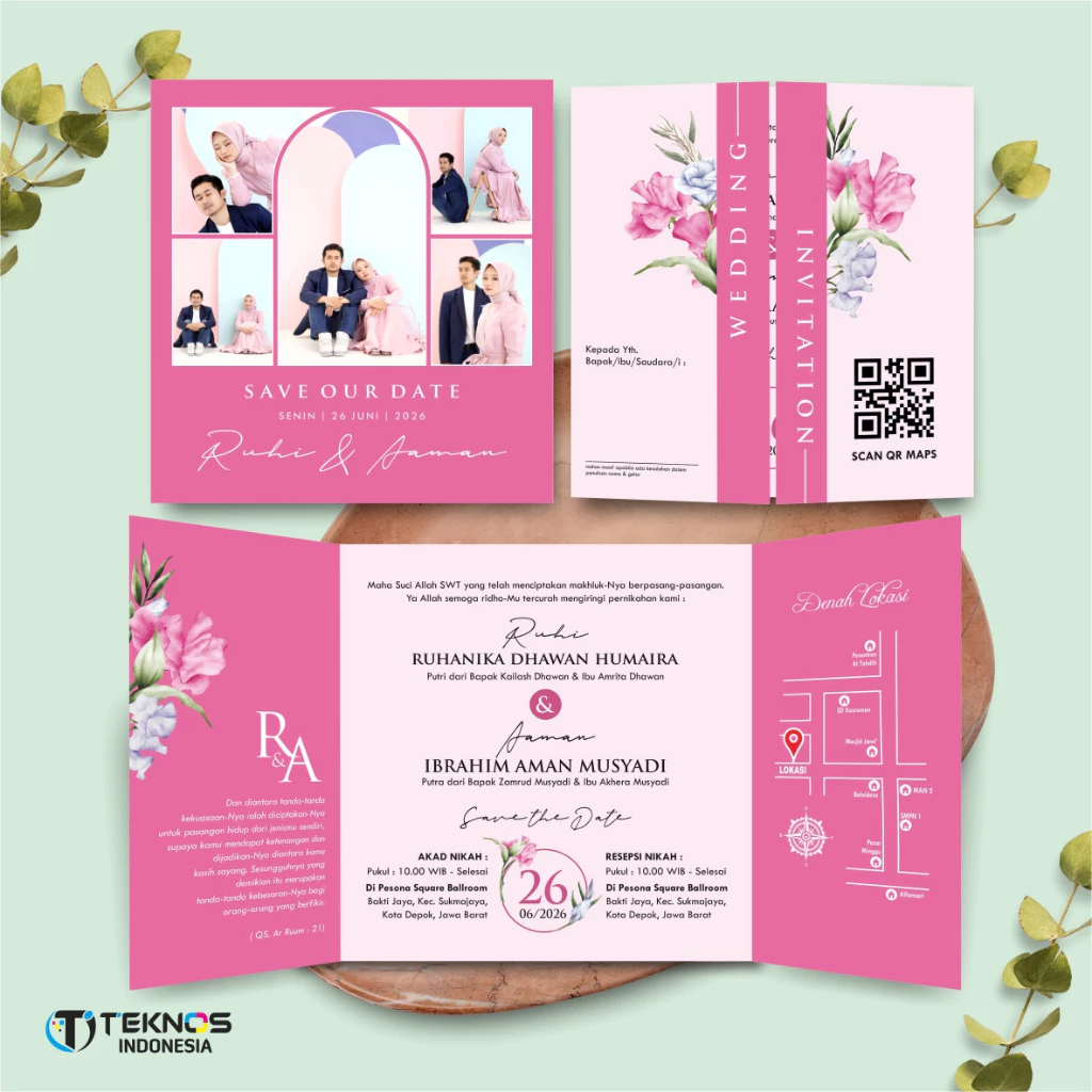 UNDANGAN PERNIKAHAN GLOSSY FULL COLOUR ELEGANT - UNDANGAN NIKAH LUXURY INVITATION - Gambar 28