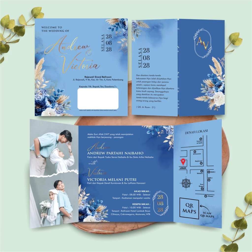 UNDANGAN PERNIKAHAN GLOSSY FULL COLOUR ELEGANT - UNDANGAN NIKAH LUXURY INVITATION - Gambar 46