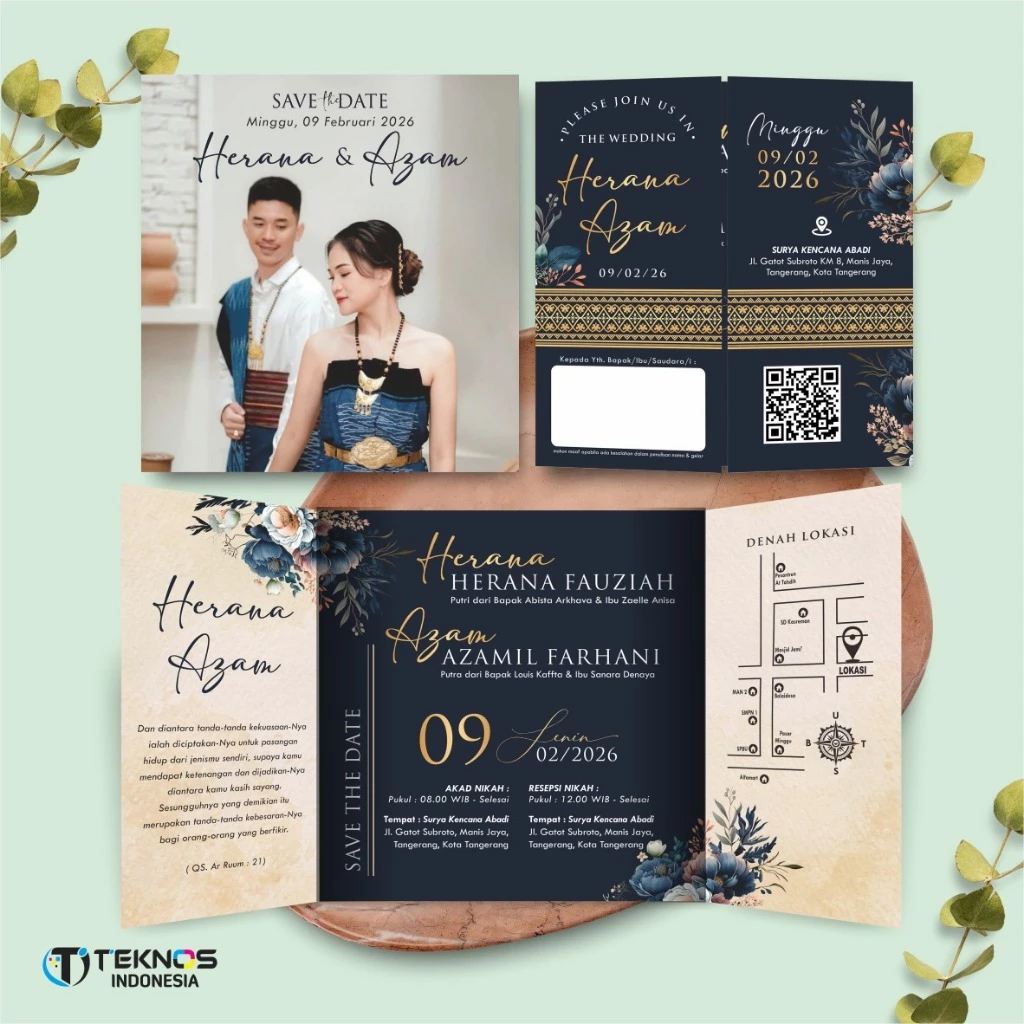 UNDANGAN PERNIKAHAN GLOSSY FULL COLOUR ELEGANT - UNDANGAN NIKAH LUXURY INVITATION - Gambar 49