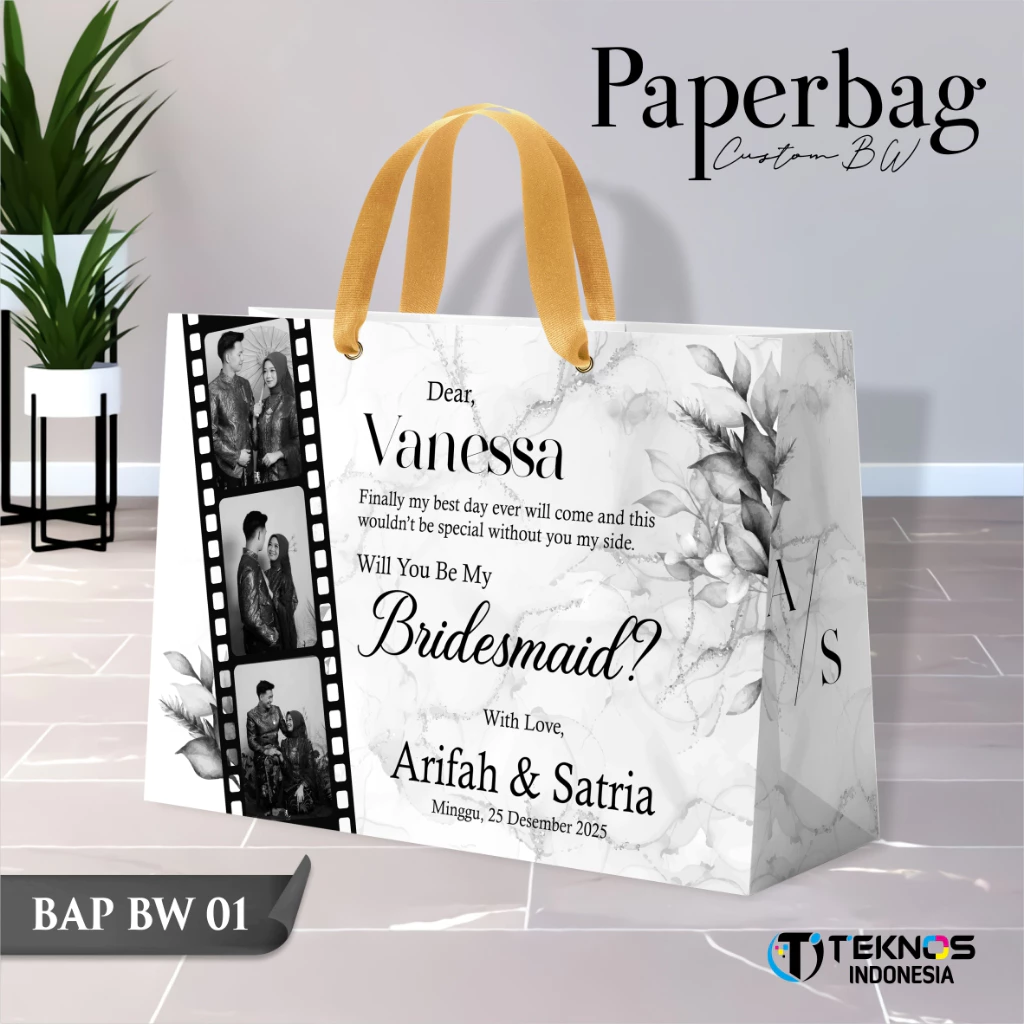 PAPER BAG WEDDING CUSTOM FOTO BW - PAPERBAG BRIDESMAID KERTAS TEBAL - PAPERBAG KUALITAS PREMIUM BAP BW - Gambar 2