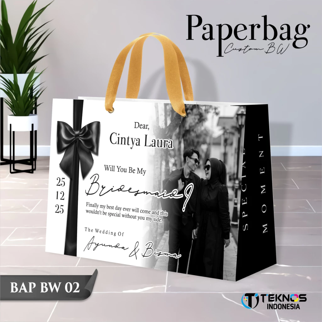 PAPER BAG WEDDING CUSTOM FOTO BW - PAPERBAG BRIDESMAID KERTAS TEBAL - PAPERBAG KUALITAS PREMIUM BAP BW - Gambar 3