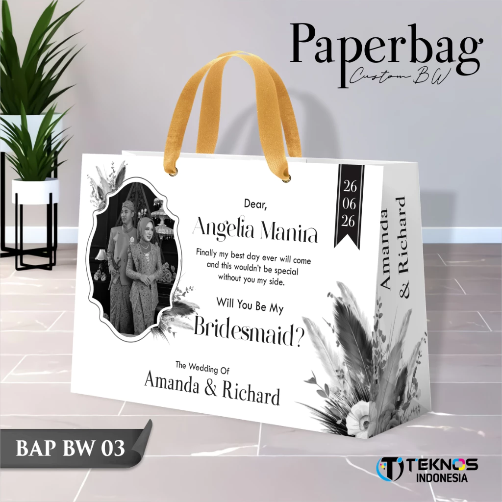PAPER BAG WEDDING CUSTOM FOTO BW - PAPERBAG BRIDESMAID KERTAS TEBAL - PAPERBAG KUALITAS PREMIUM BAP BW - Gambar 4