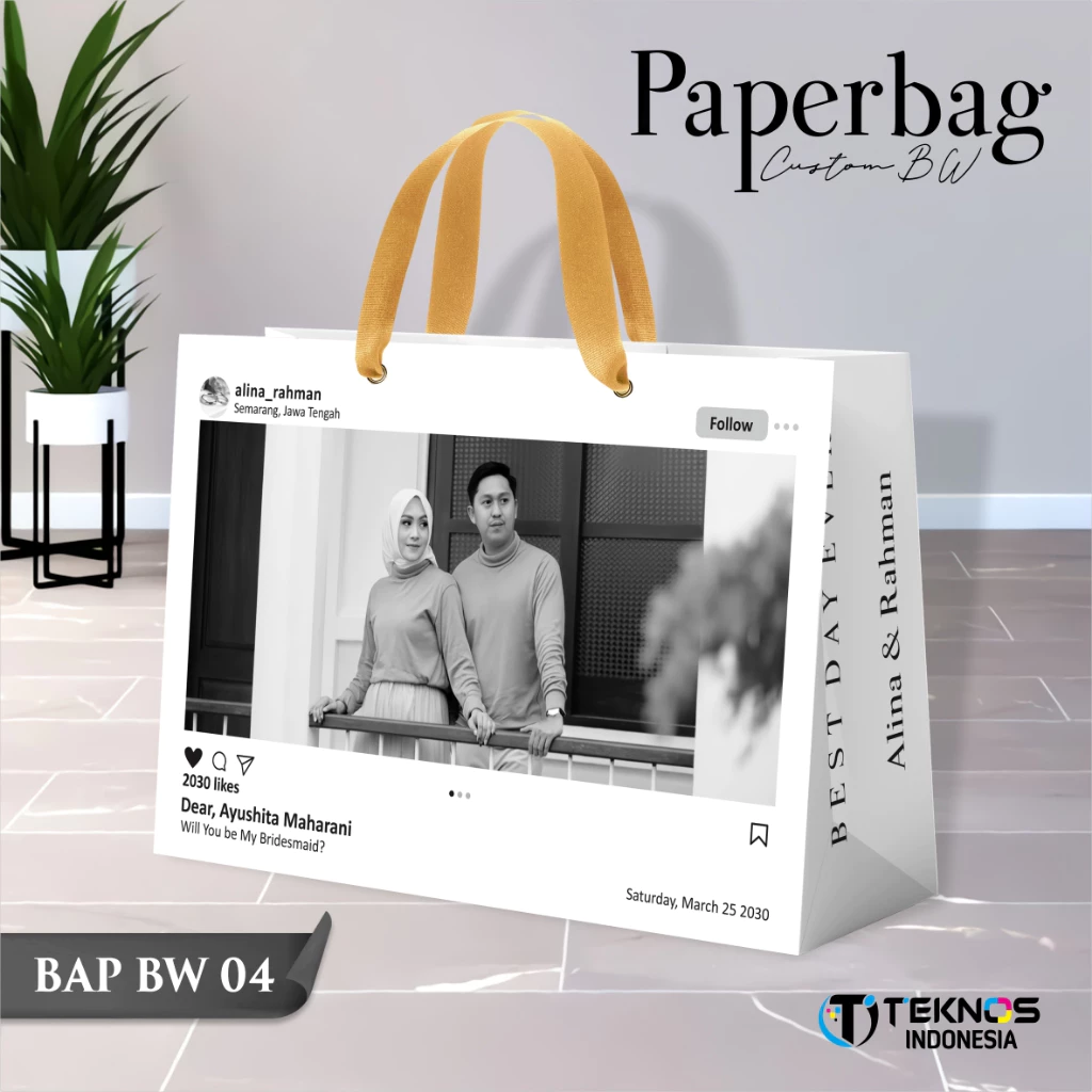 PAPER BAG WEDDING CUSTOM FOTO BW - PAPERBAG BRIDESMAID KERTAS TEBAL - PAPERBAG KUALITAS PREMIUM BAP BW