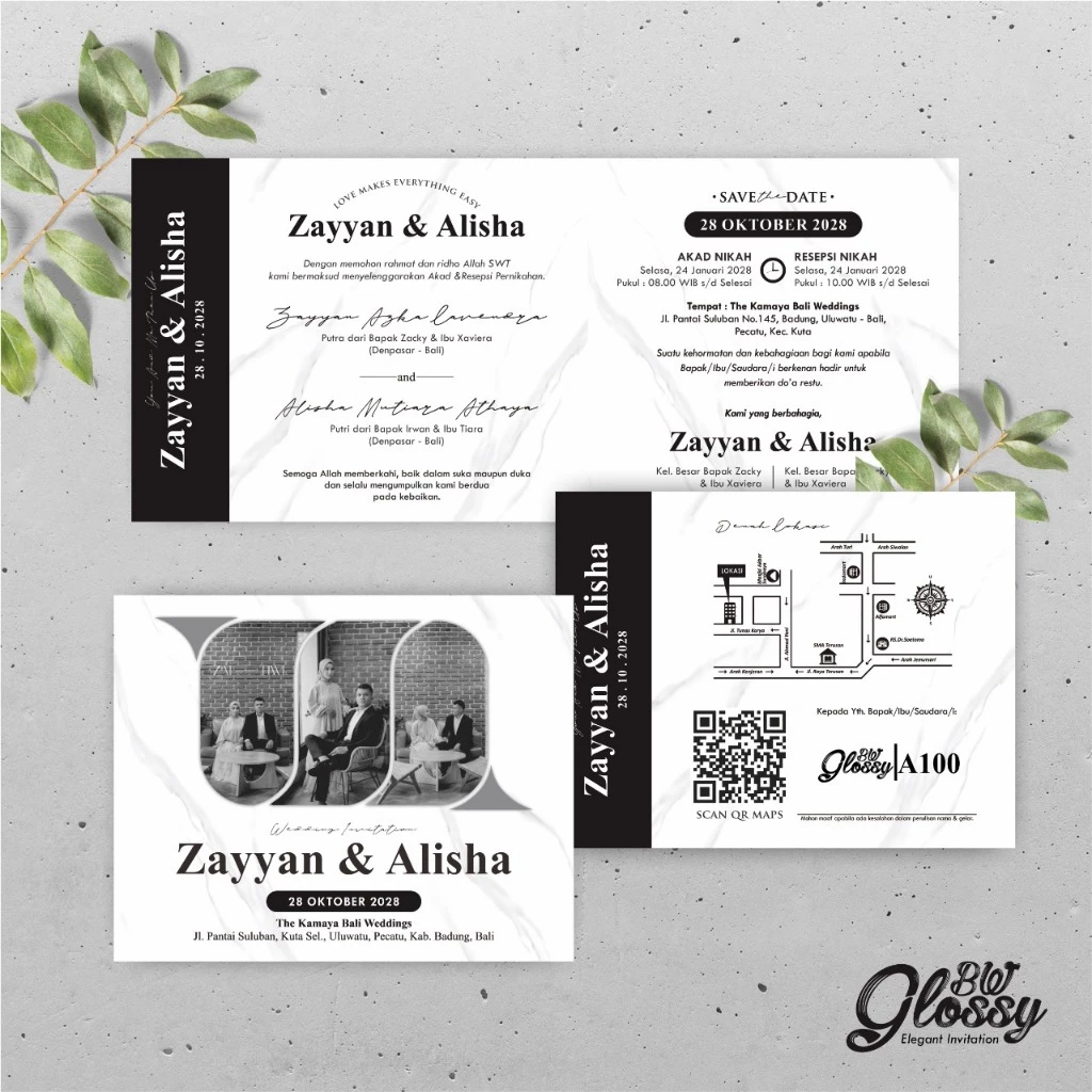 UNDANGAN PERNIKAHAN GLOSSY MENGKILAP ELEGAN - UNDANGAN NIKAH GLOSSY BW SERI 2 - Gambar 51