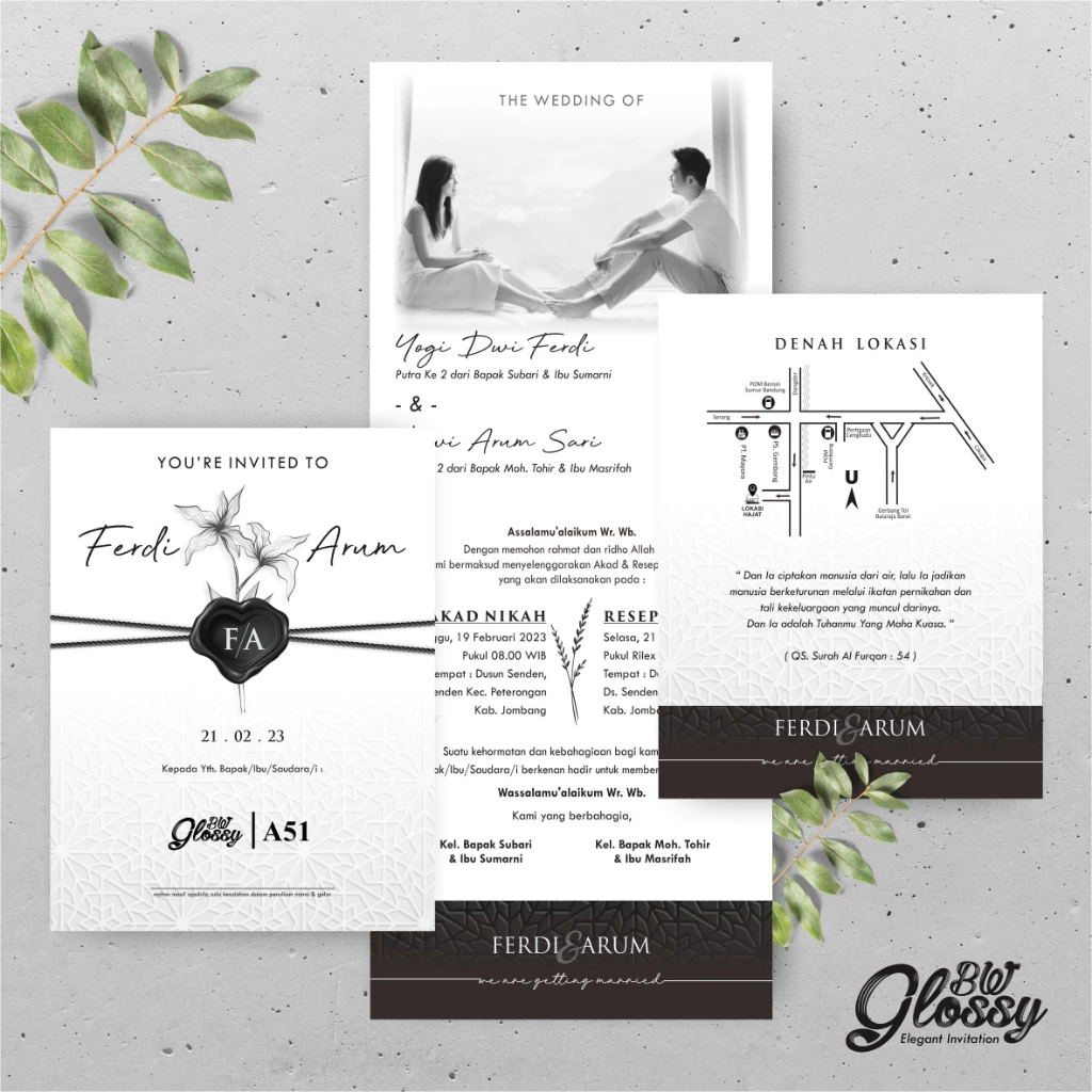 UNDANGAN PERNIKAHAN GLOSSY MENGKILAP ELEGAN - UNDANGAN NIKAH GLOSSY BW SERI 2 - Gambar 2