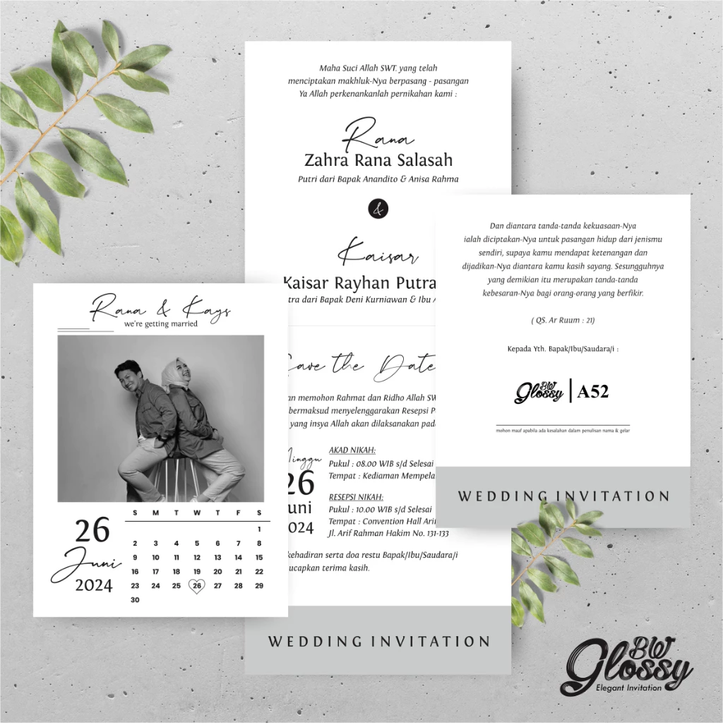 UNDANGAN PERNIKAHAN GLOSSY MENGKILAP ELEGAN - UNDANGAN NIKAH GLOSSY BW SERI 2 - Gambar 3