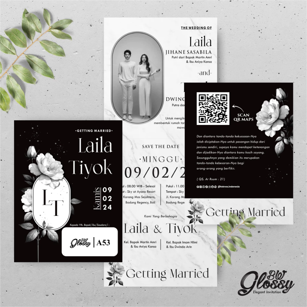 UNDANGAN PERNIKAHAN GLOSSY MENGKILAP ELEGAN - UNDANGAN NIKAH GLOSSY BW SERI 2 - Gambar 4