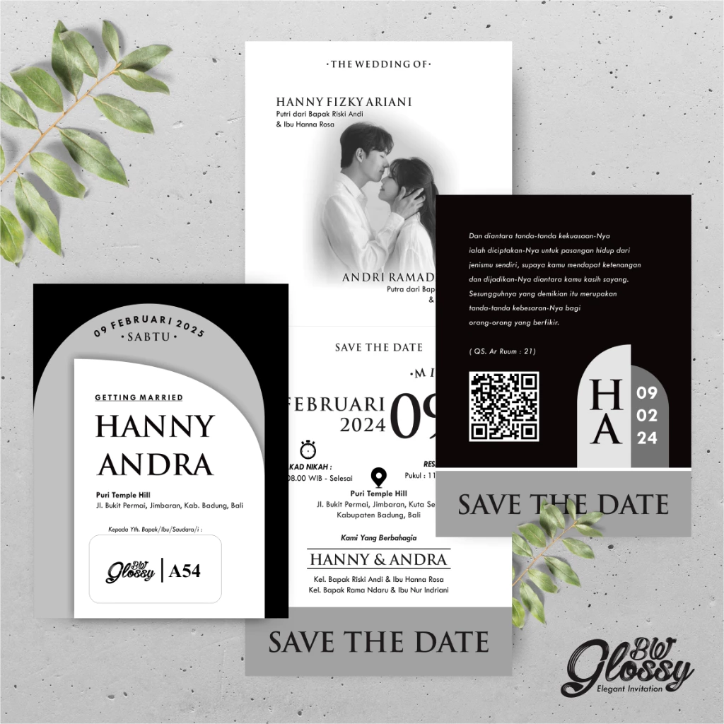 UNDANGAN PERNIKAHAN GLOSSY MENGKILAP ELEGAN - UNDANGAN NIKAH GLOSSY BW SERI 2 - Gambar 5