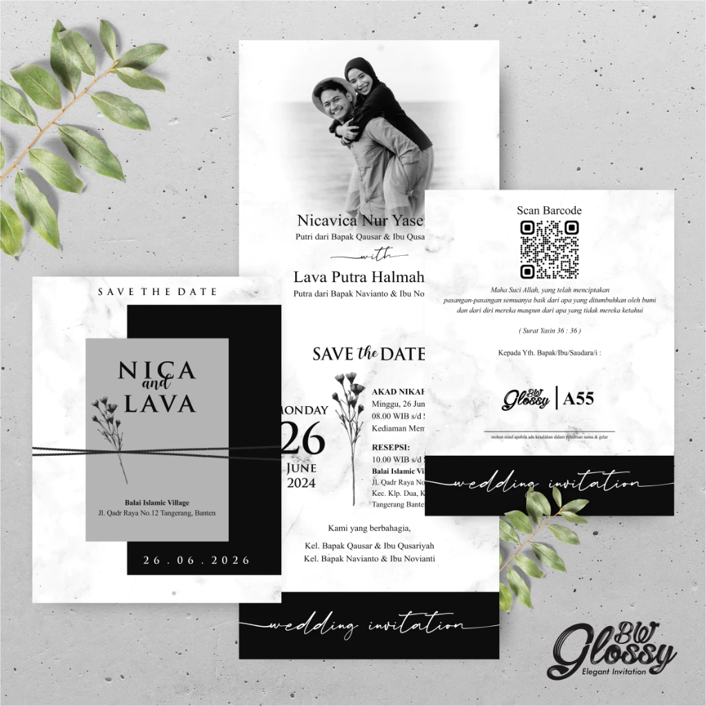 UNDANGAN PERNIKAHAN GLOSSY MENGKILAP ELEGAN - UNDANGAN NIKAH GLOSSY BW SERI 2 - Gambar 6