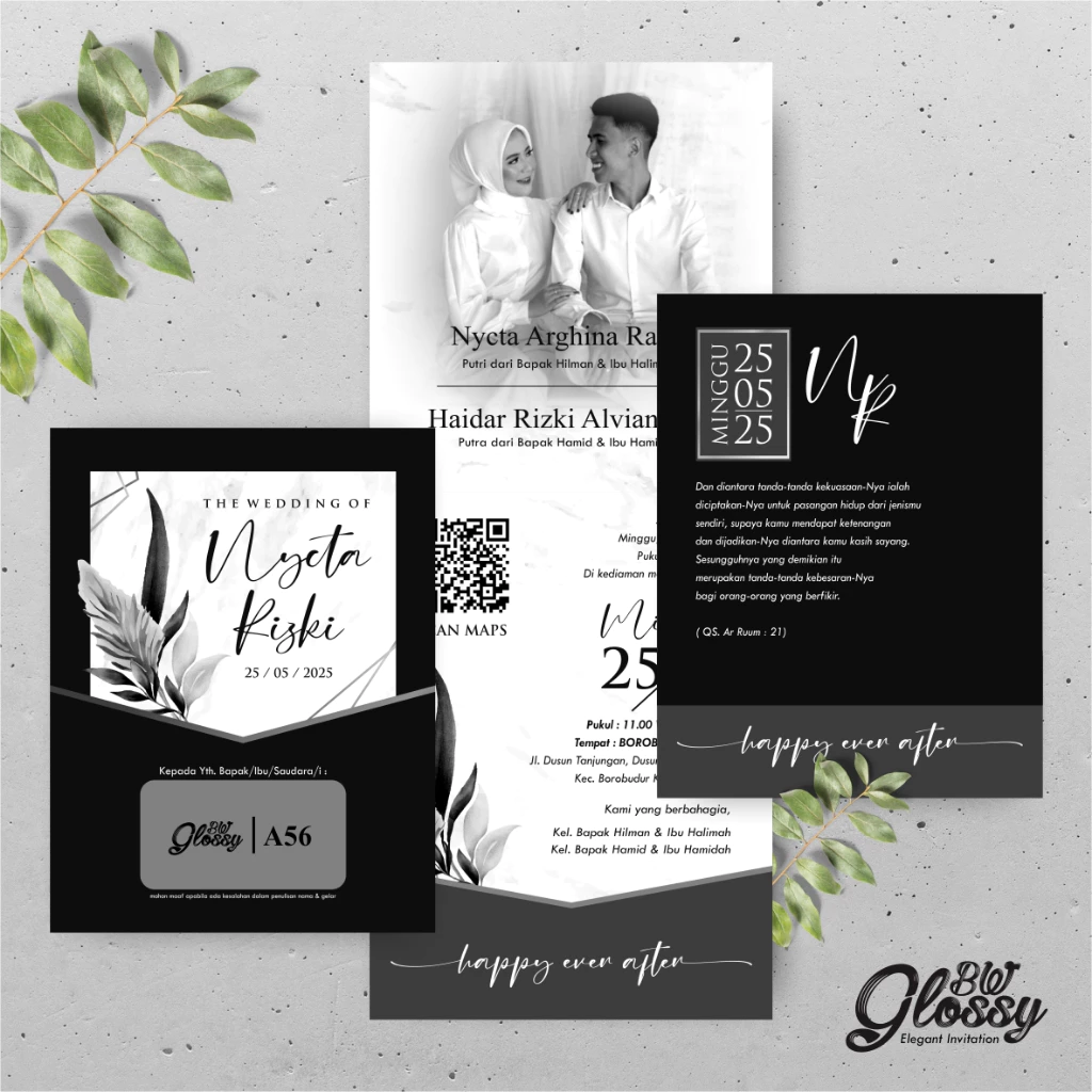UNDANGAN PERNIKAHAN GLOSSY MENGKILAP ELEGAN - UNDANGAN NIKAH GLOSSY BW SERI 2 - Gambar 7