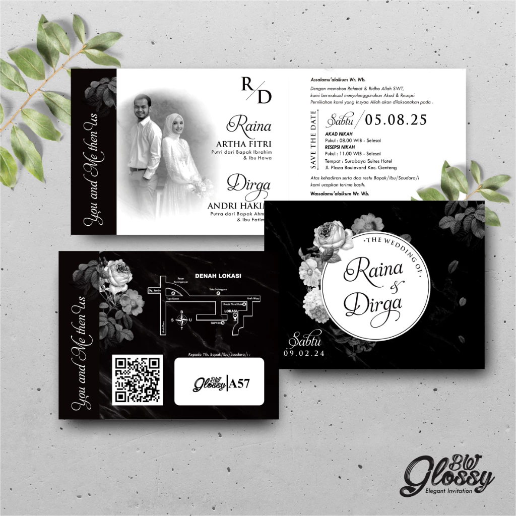 UNDANGAN PERNIKAHAN GLOSSY MENGKILAP ELEGAN - UNDANGAN NIKAH GLOSSY BW SERI 2 - Gambar 8