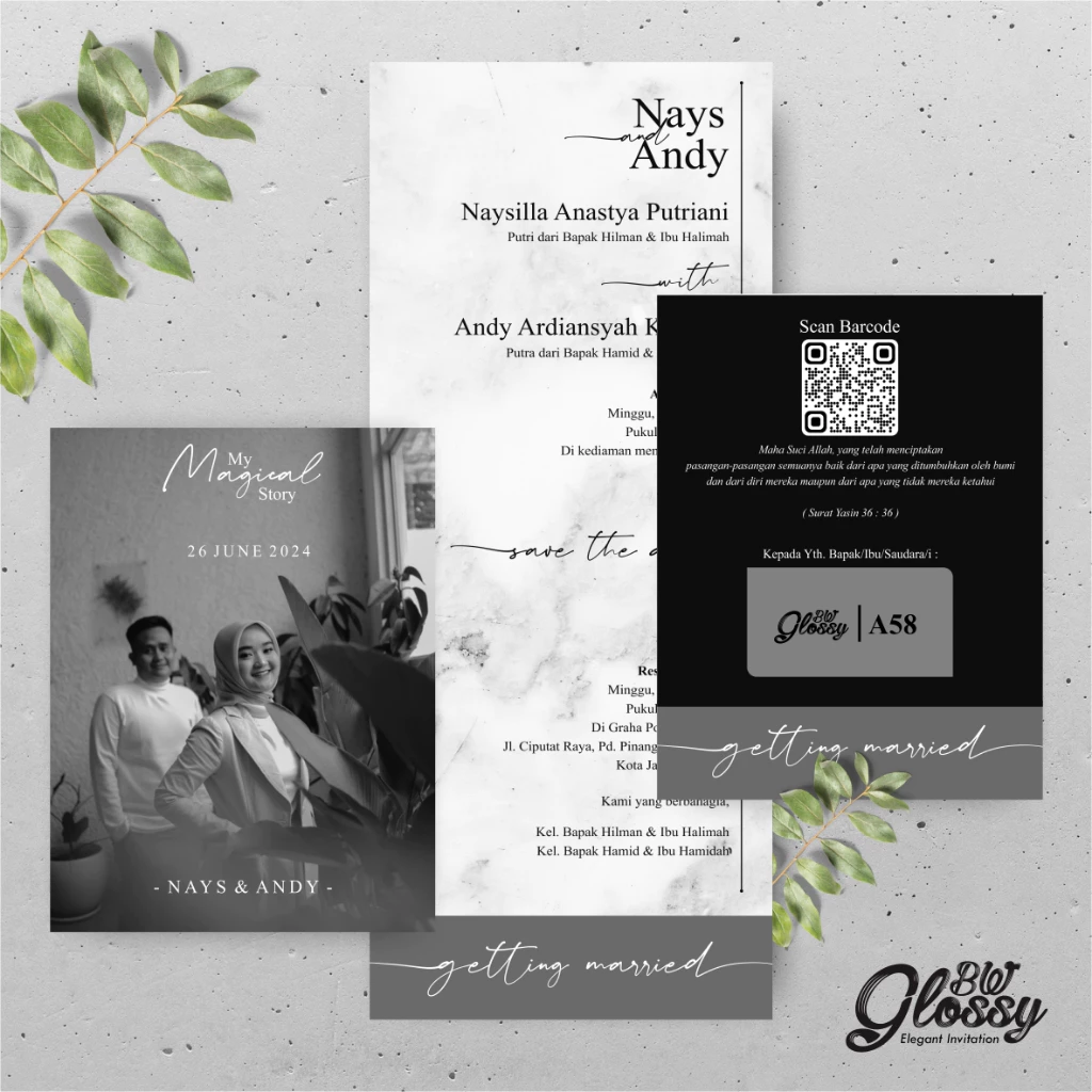 UNDANGAN PERNIKAHAN GLOSSY MENGKILAP ELEGAN - UNDANGAN NIKAH GLOSSY BW SERI 2 - Gambar 9