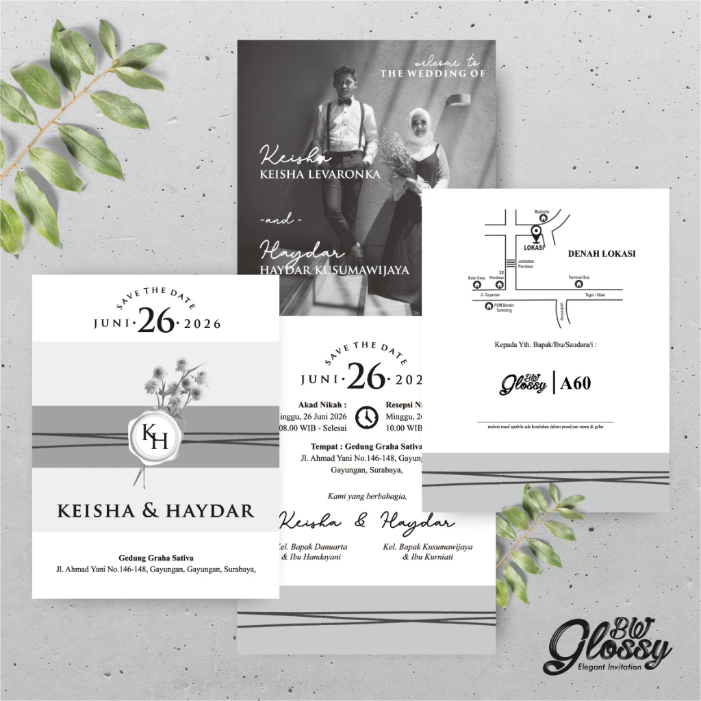 UNDANGAN PERNIKAHAN GLOSSY MENGKILAP ELEGAN - UNDANGAN NIKAH GLOSSY BW SERI 2 - Gambar 11