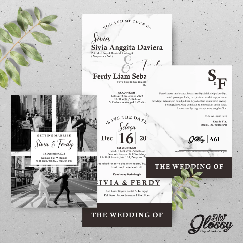 UNDANGAN PERNIKAHAN GLOSSY MENGKILAP ELEGAN - UNDANGAN NIKAH GLOSSY BW SERI 2 - Gambar 12